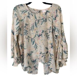 LC Lauren Conrad Women’s Floral Flare Sleeves Top NWOT Size L